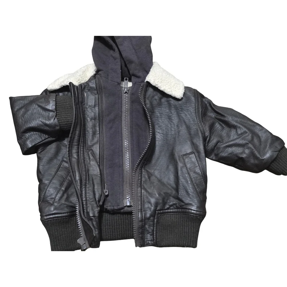 Starting Out Kids Faux Leather Sherpa Lined Hooded Brwon Jacket 18M‎